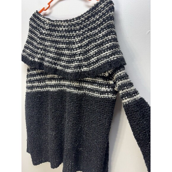 Free People Engineer Black White Striped Cowl Neck Wool Sweater Oversized S - Picture 12 of 14